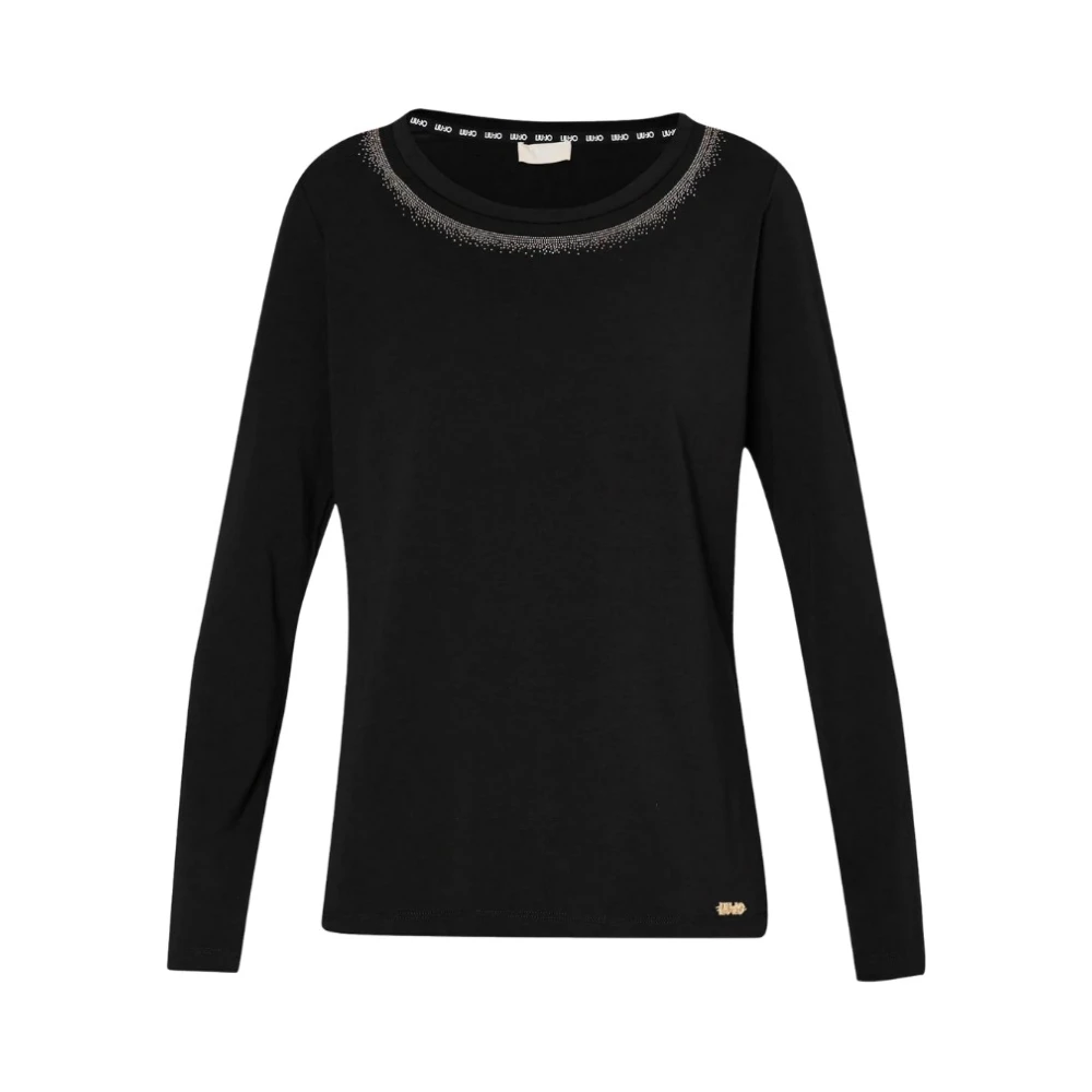 Liu Jo Women's Black Long Sleeve T-Shirts, 2XS, Logo Gemstone Long Sleeve T-Shirt