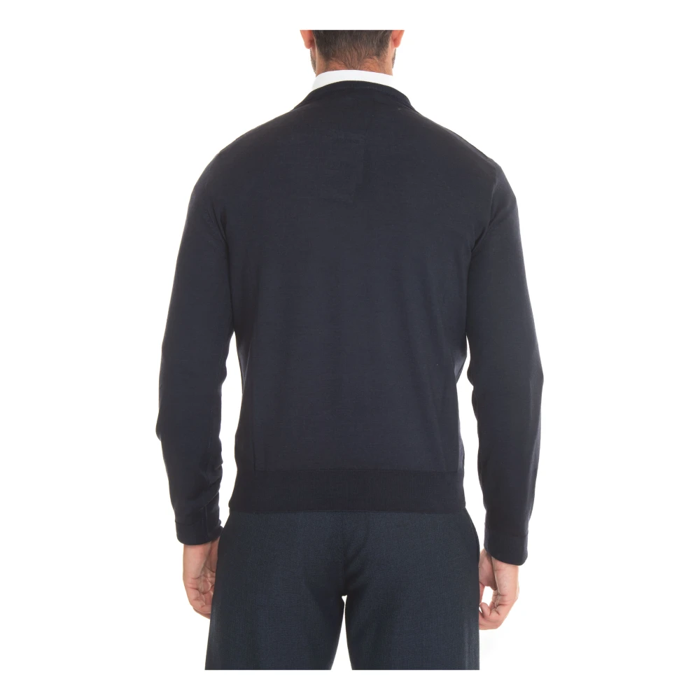 Canali Stonewashed Wol Zijde Pullover Blue Heren