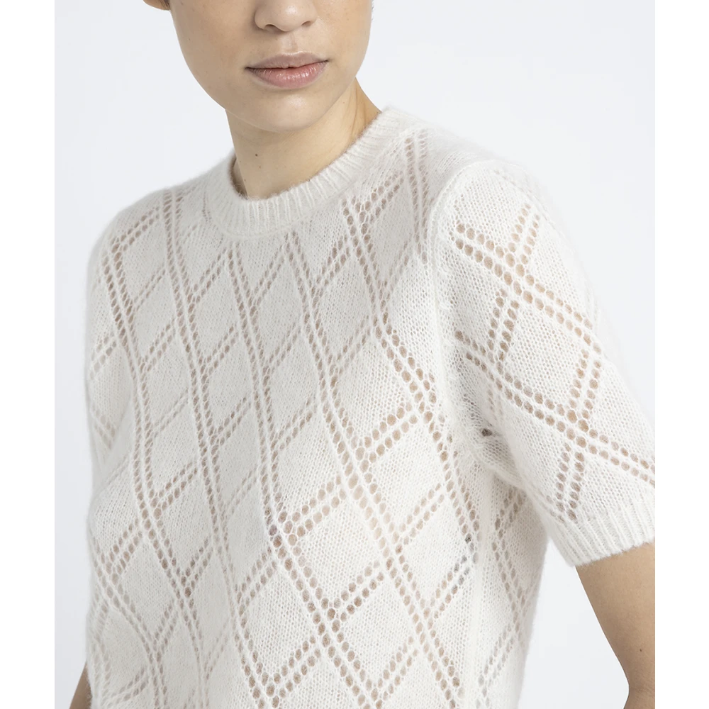 PESERICO Merino wol en alpaca kantpatroon korte mouw trui White Dames