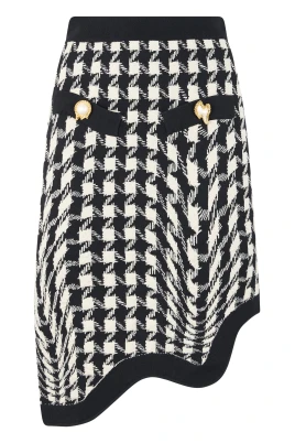 Pied-de-poule Asymmetrical Midi Skirt