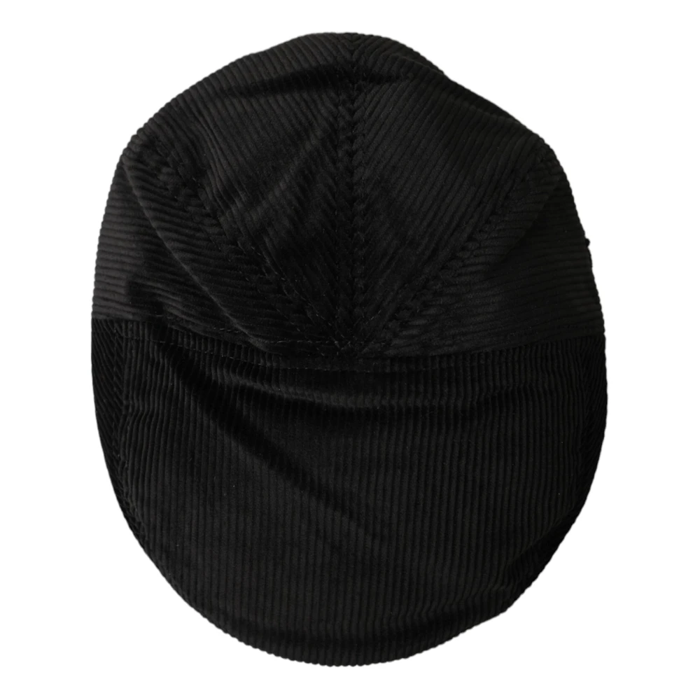 Dolce & Gabbana Zwarte Ribfluwelen Newsboy Cap Mannen Black Heren