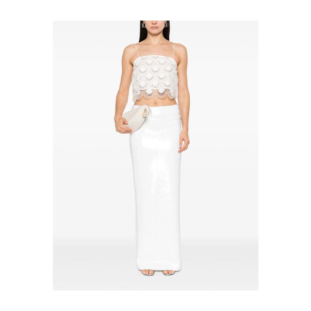 Rotate Birger Christensen Sequin Mesh Top met Vierkante Halslijn White Dames