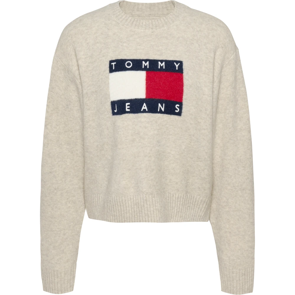 Tommy Jeans Women's Beige Relaxed Wool Blend Jumper - Round-Neck Knitwear - Xs - Knitwear