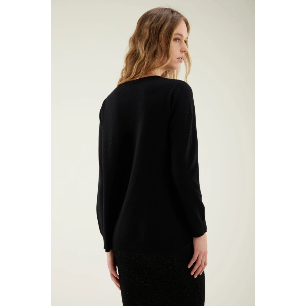 Kangra Wol en kasjmier boothals trui Black Dames