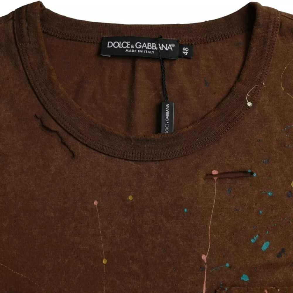 Dolce & Gabbana Bruin Katoenen T-shirt met Kleurspatjes Brown Heren