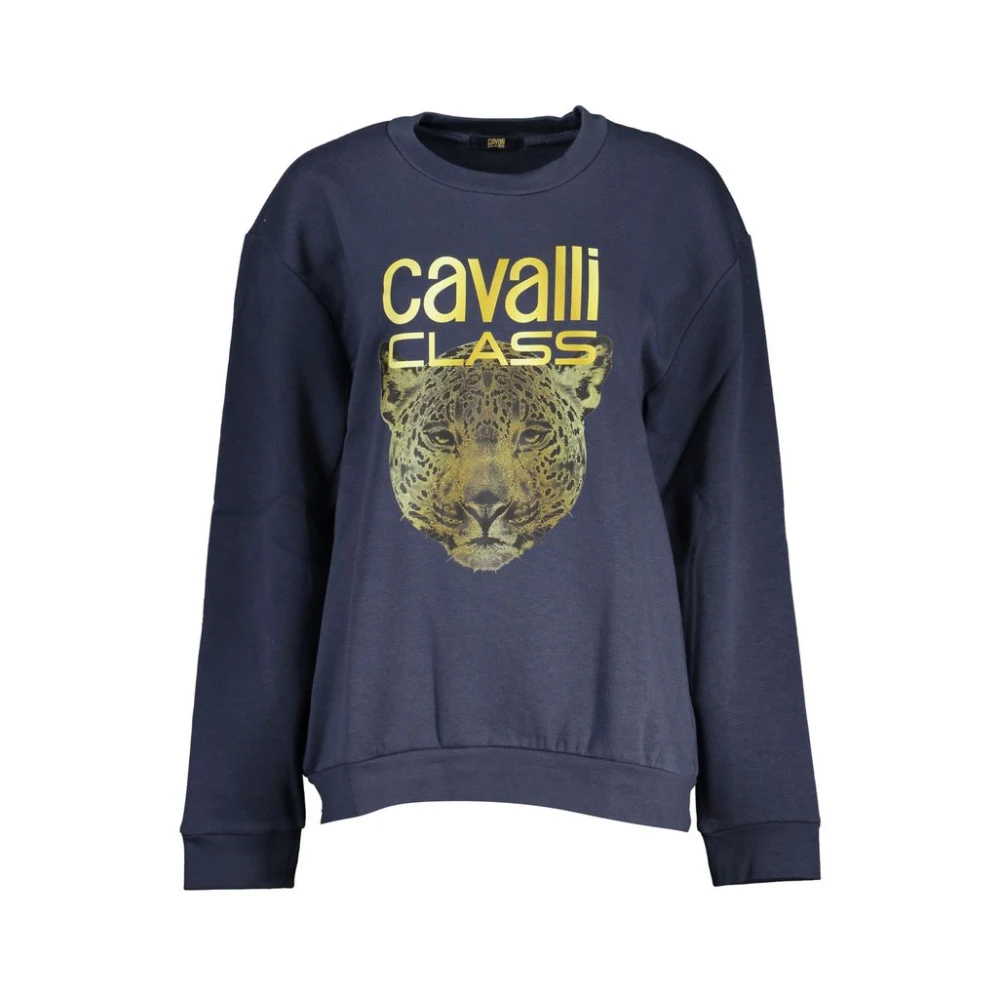 Cavalli Class Blauw Fleece Sweatshirt Stijlvol Print Blue Heren