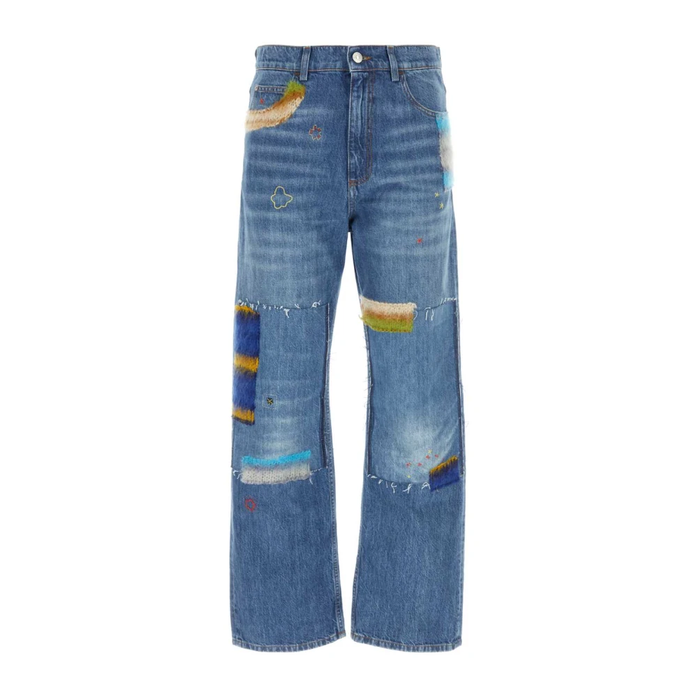 Marni Bio-Denim Jeans met Mohair-Patches Blue Dames