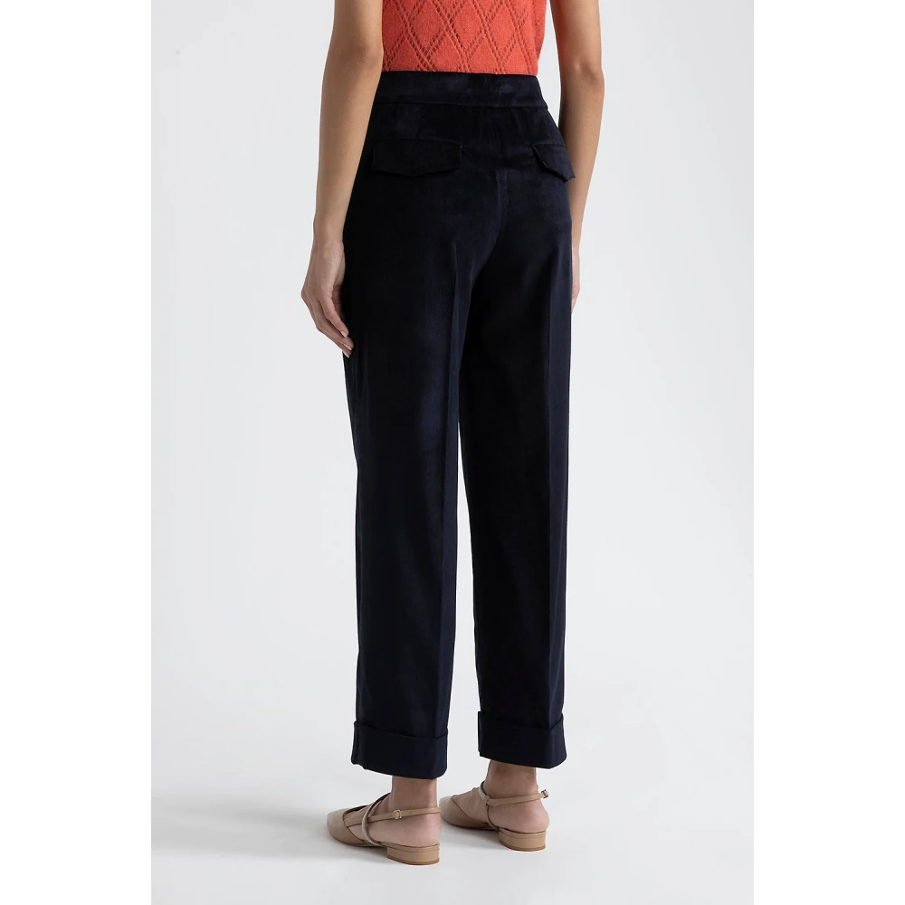 PESERICO Rechte broek in ultradun geribbeld fluweel Blue Dames