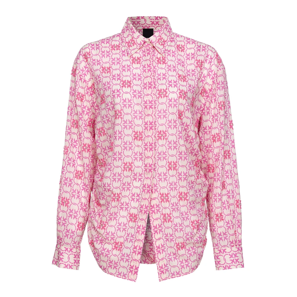 pinko Muslin shirt met Monogram en borduursel Pink Dames
