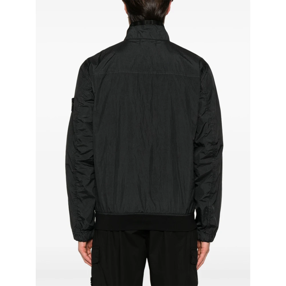 Stone Island Zwarte Nylon Ritsjas met Badge Black Heren