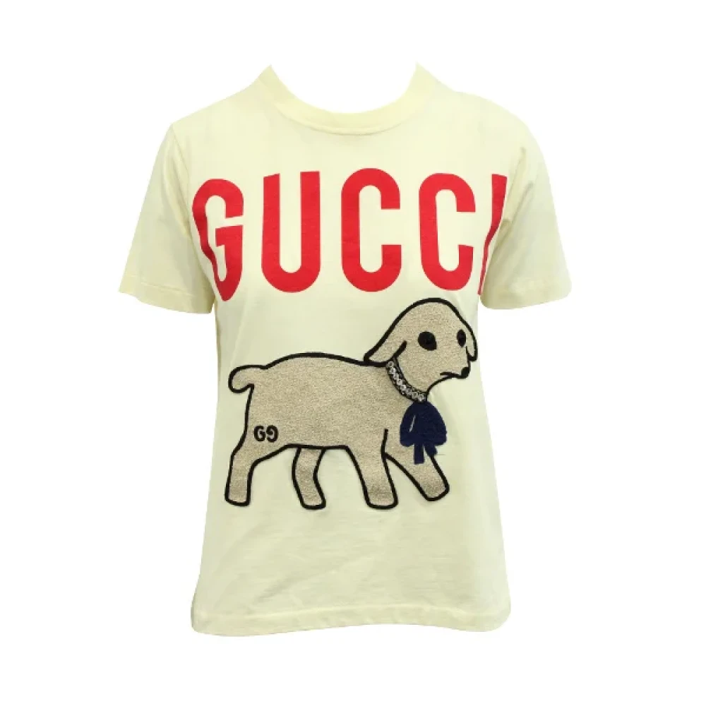 Gucci Vintage Gucci Lamb Print Geel T-shirt Yellow Dames
