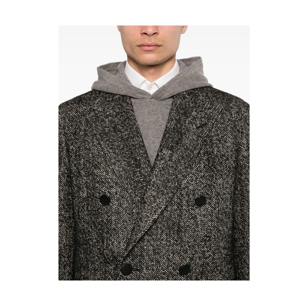 Tagliatore Herringbone Double-Breasted Coat Gray Heren