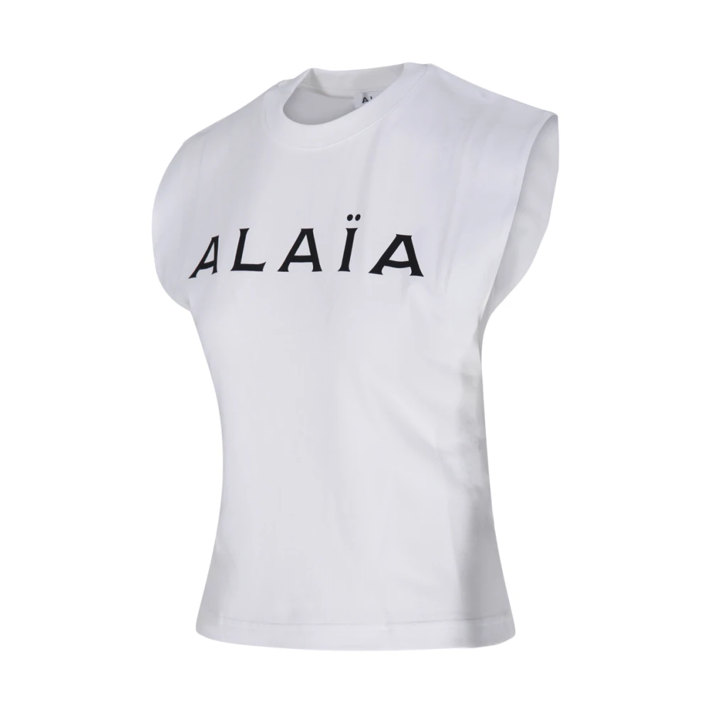 Alaïa Logo T-Shirt in Zwart en Wit White Dames