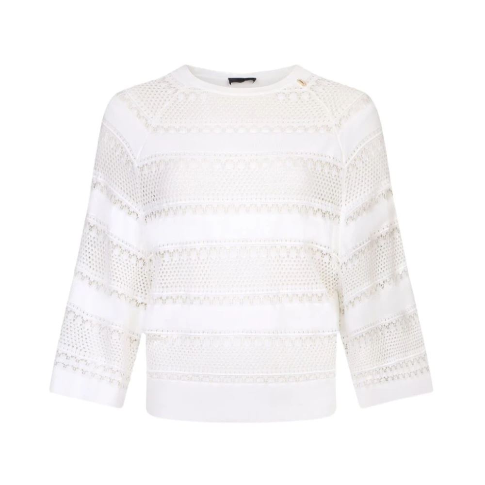 Liu Jo Women's White Round-Neck Knitwear, S, Openwork Jumper
