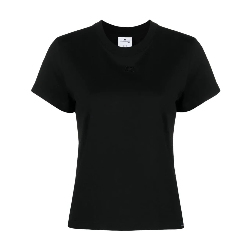 Courrèges Zwart Katoenen T-Shirt met Geborduurd Logo Black Dames