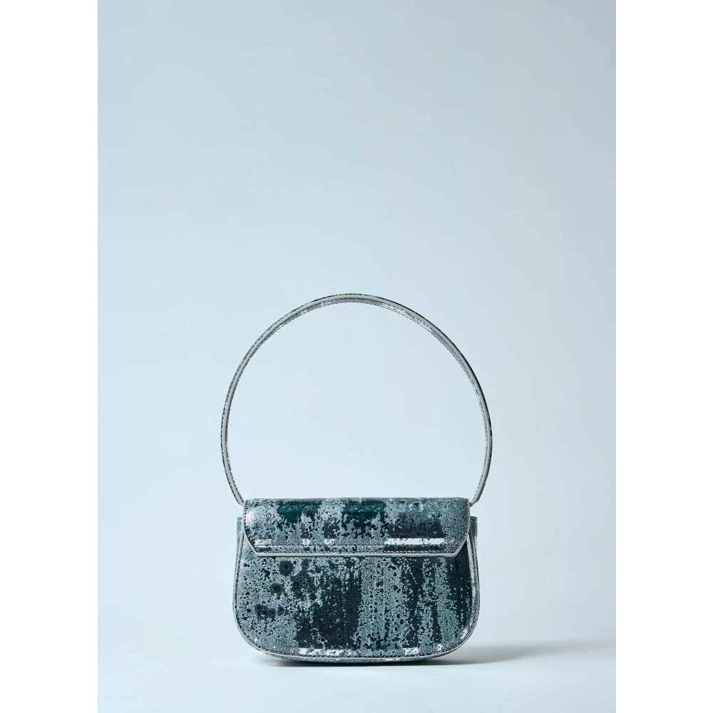 Diesel Leren Schoudertas met Logo Plaque Gray Dames