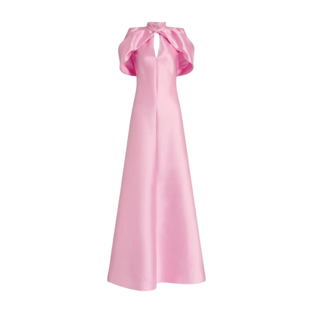 Alberta Ferretti Pink Gowns, Female, Xs, Long Mikado Dress With Cape Sleeves