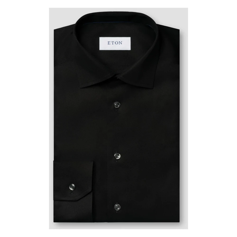 Eton Handtekening Twill Overhemd Zwart Black Heren
