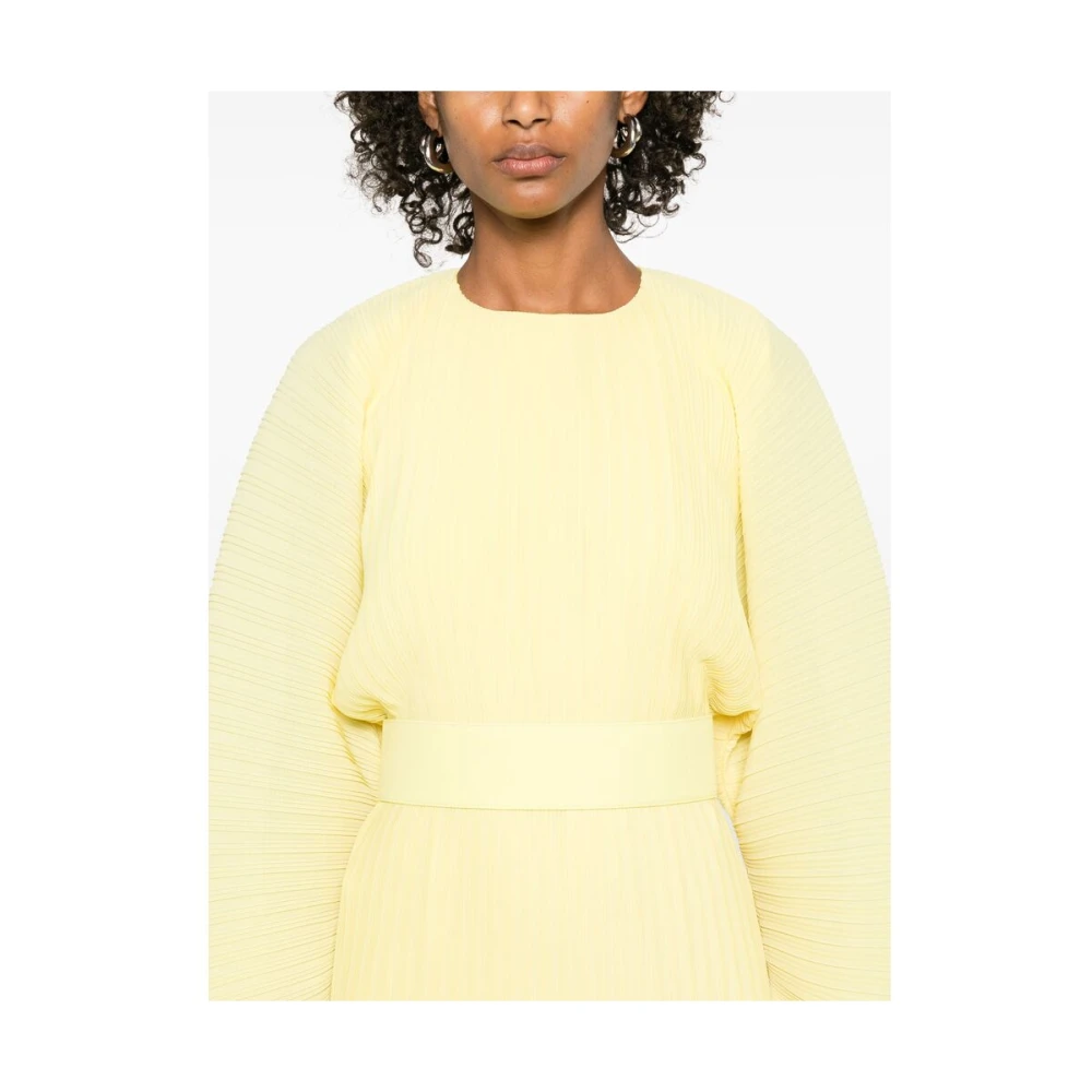 Solace London Gele Plissé Lange Mouw Jurk Yellow Dames