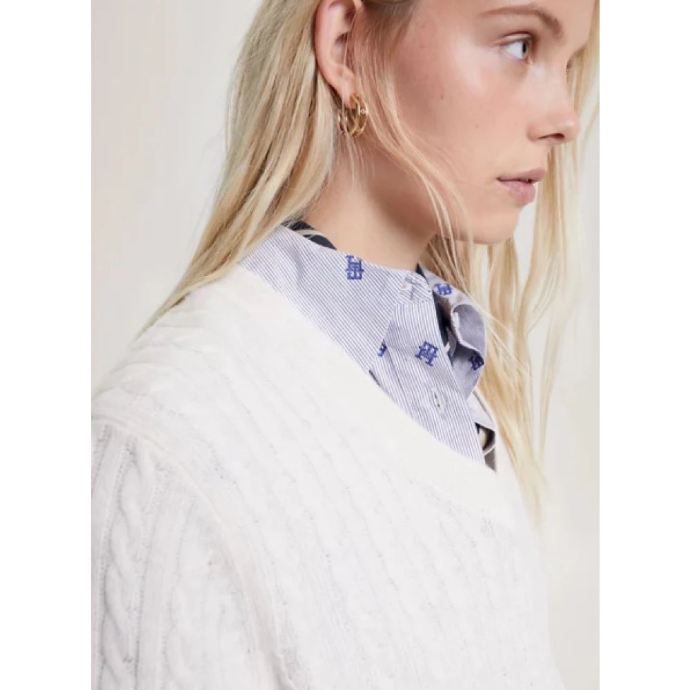 Tommy Hilfiger Gebreide V-hals Trui met Twists White Dames