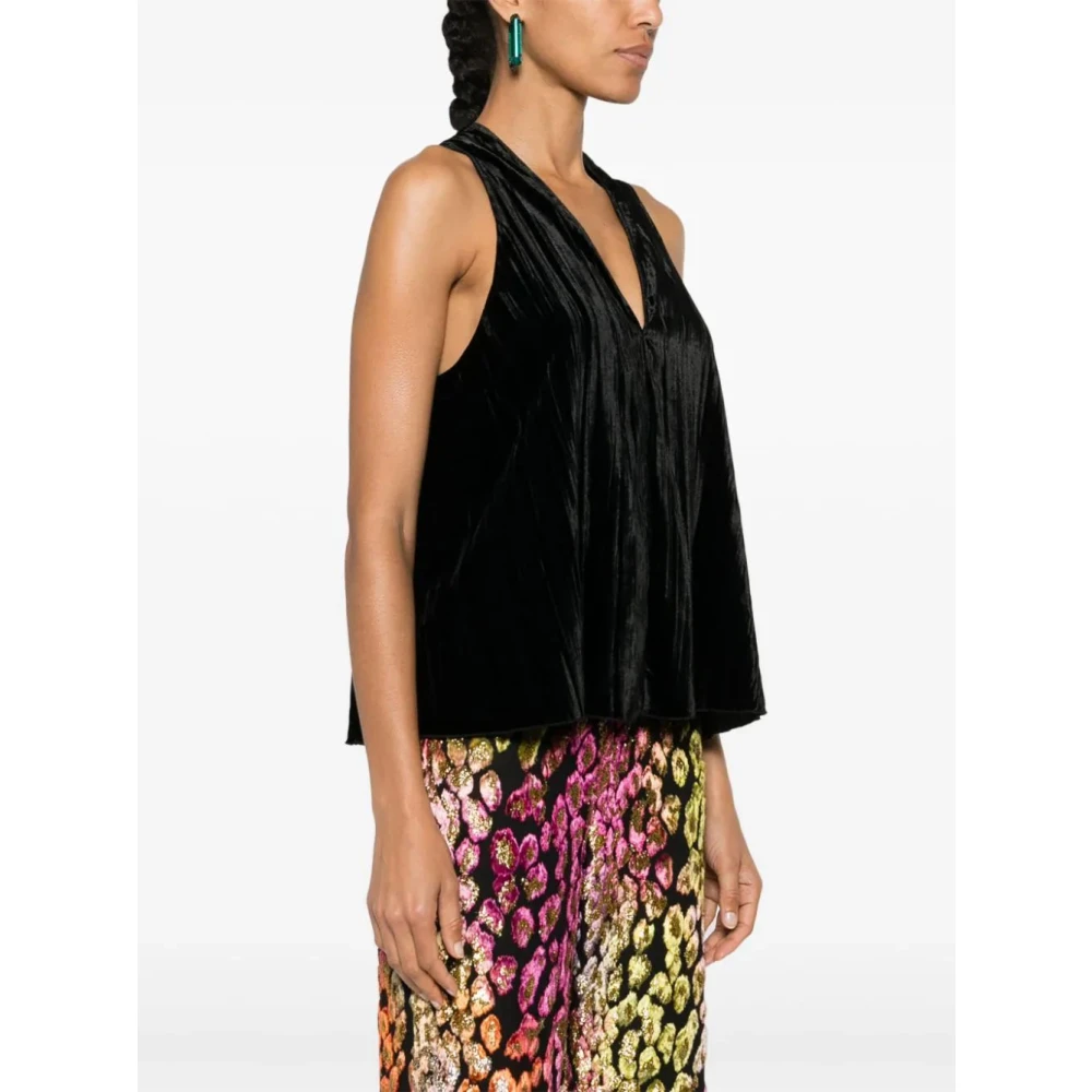 Forte Fluwelen Geplooide Top Zwart Black Dames