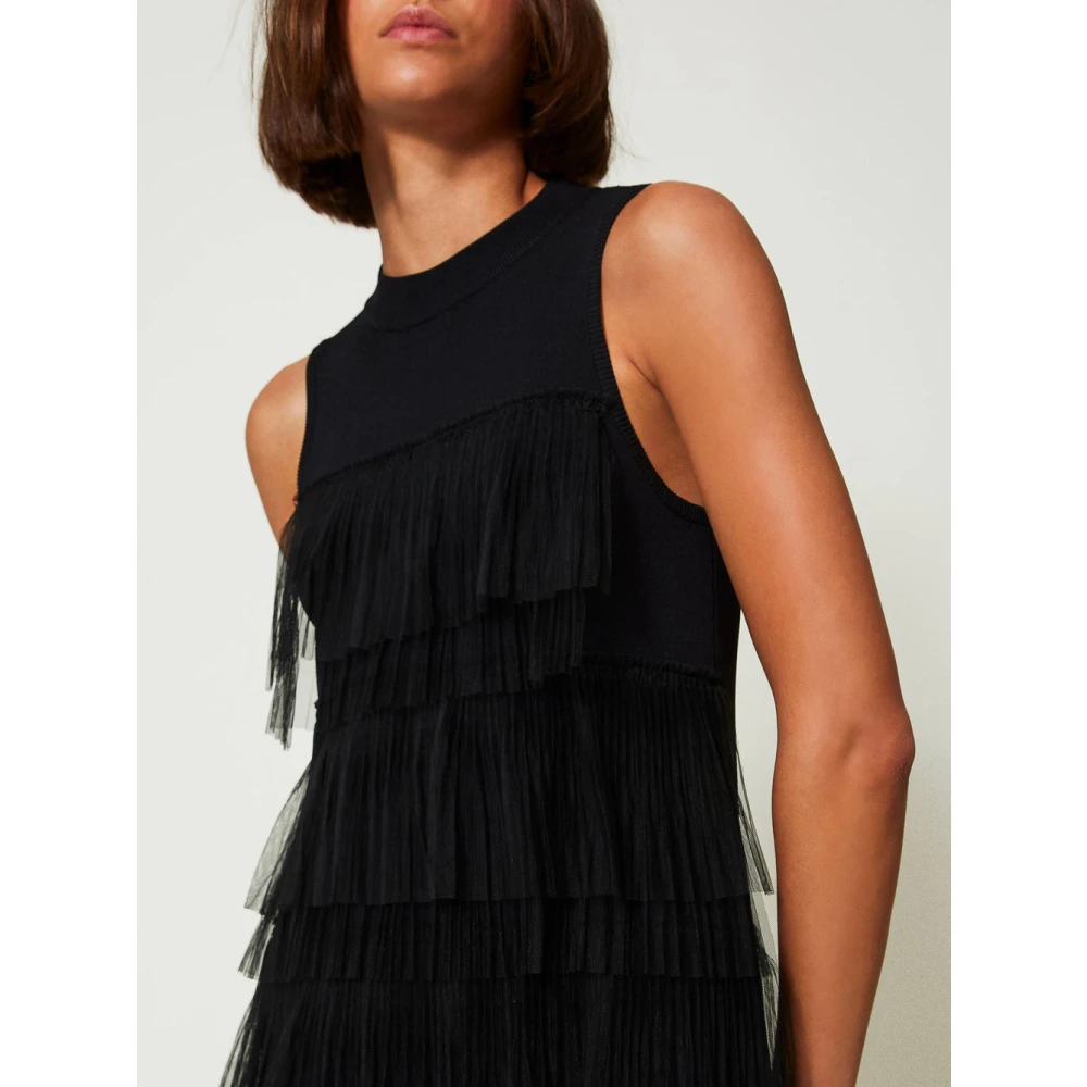 Actitude Zwarte Mini Jurk met Tule Ruches Black Dames