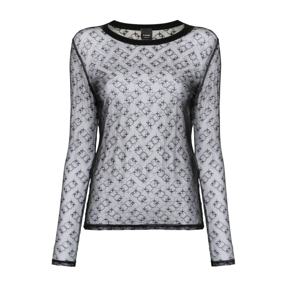 Pinko Kant Transparant Monogram Crew Neck Top Black Dames