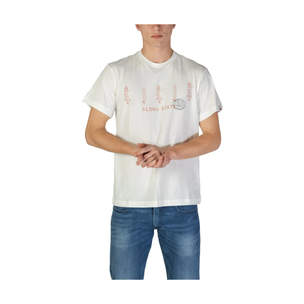 Replay Katoenen T-shirt korte mouwen lente zomer White Heren