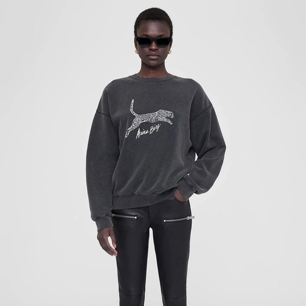 Anine Bing Leopard Print Spencer Sweatshirt Black Dames