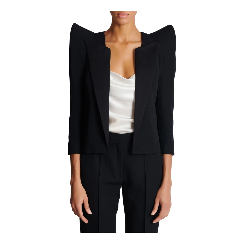 Balmain Geknipte grain de poudre jas met gestructureerde schouders Black Dames