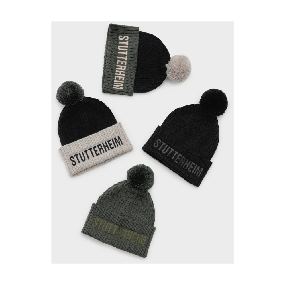 Stutterheim Pompon Ribgebreide Beanie Black Heren