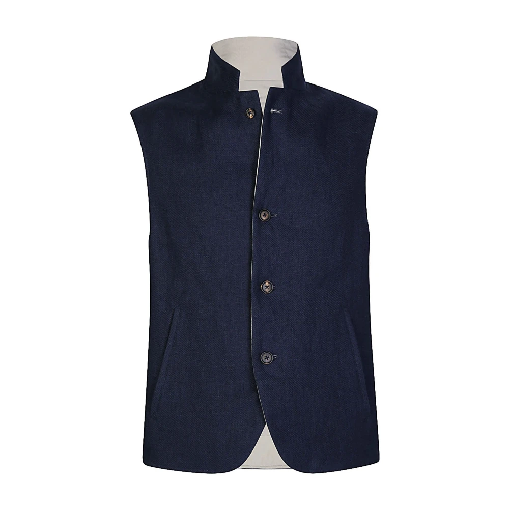 Eleventy Men's Blue Waistcoats, M, Gilet Reversibile