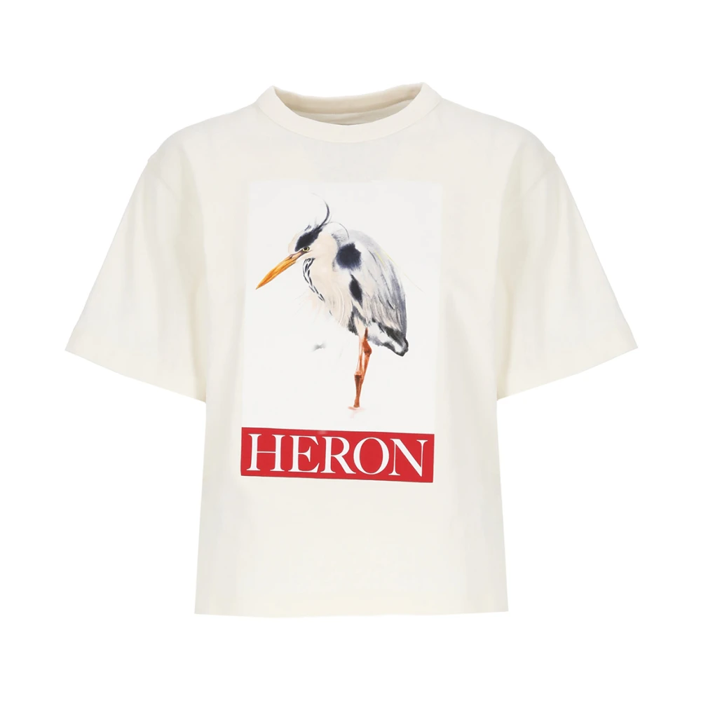Heron Preston Ivoor Katoenen T-shirt met Contrasterende Print Beige Dames