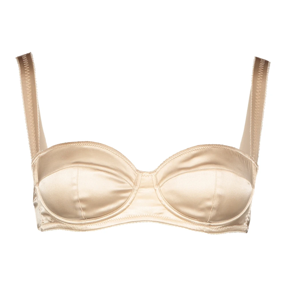 Dolce & Gabbana Satin Balconette Bh met Contraststiksels Beige Dames