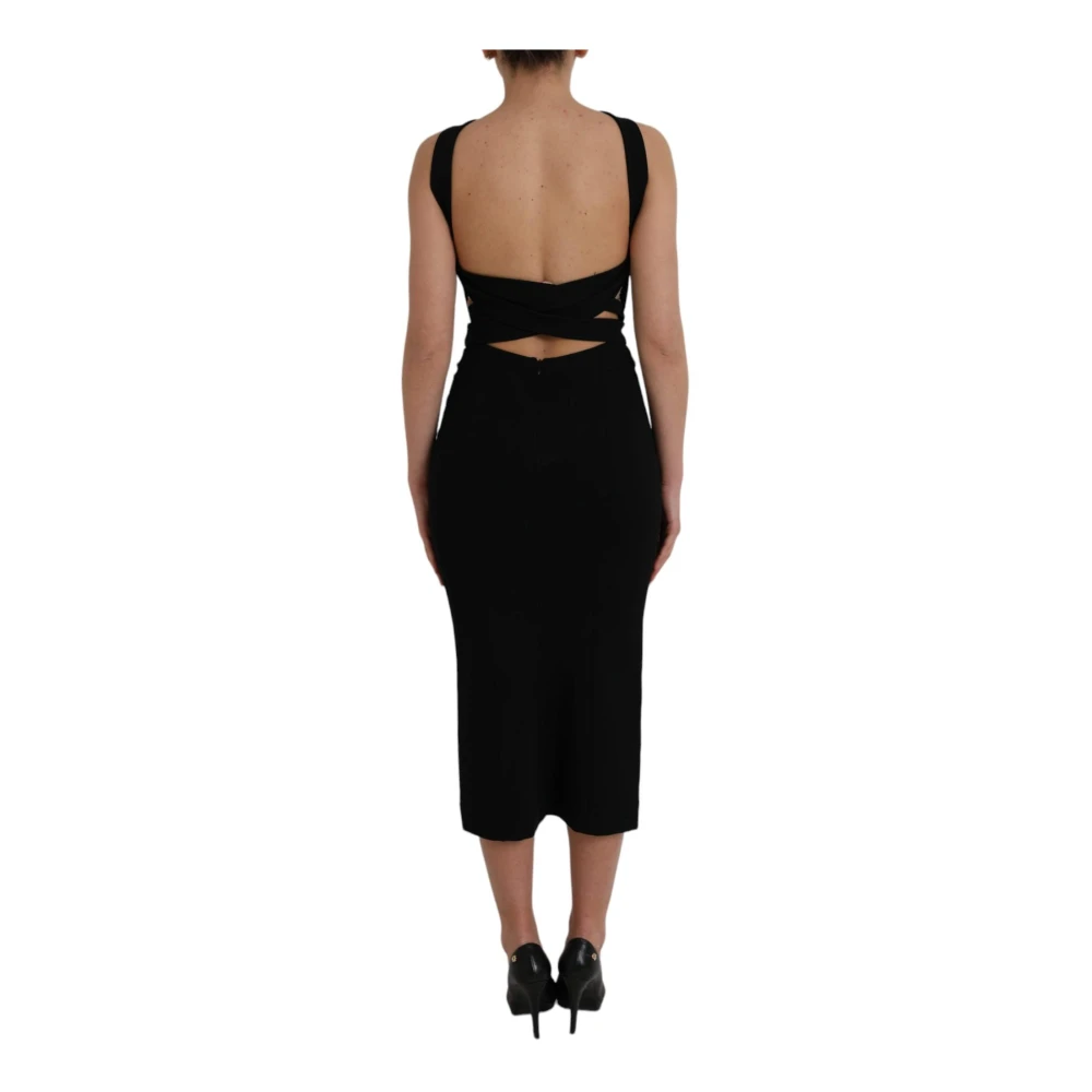 Dolce & Gabbana Zwarte Halter Sheath Midi Jurk Black Dames