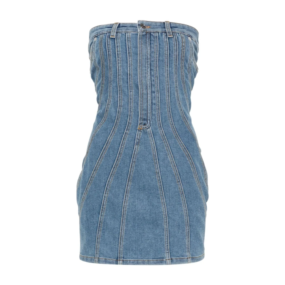 Mugler Denim bustier-stil klänning med spiralpaneler Blue, Dam