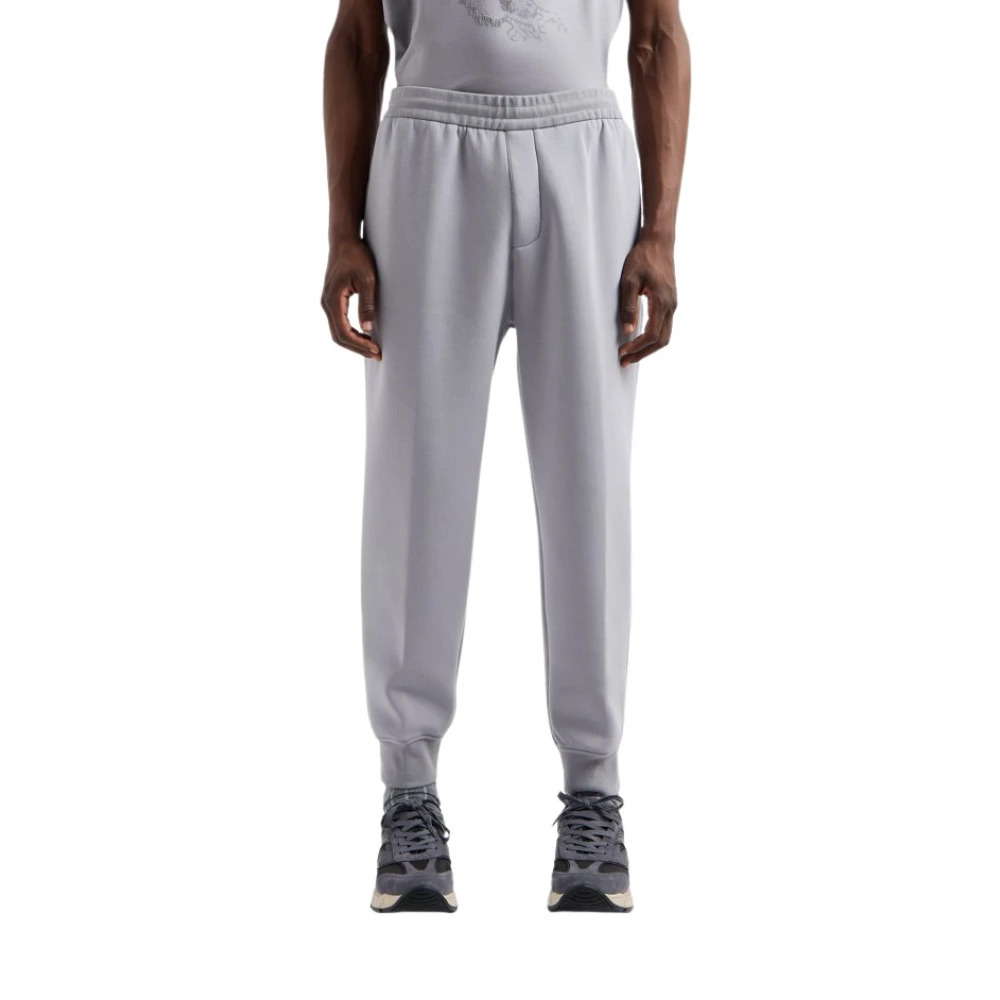 Emporio Armani Mannelijk Grijs Broeken Heren, M, Sportieve Grijze Fleece Broek