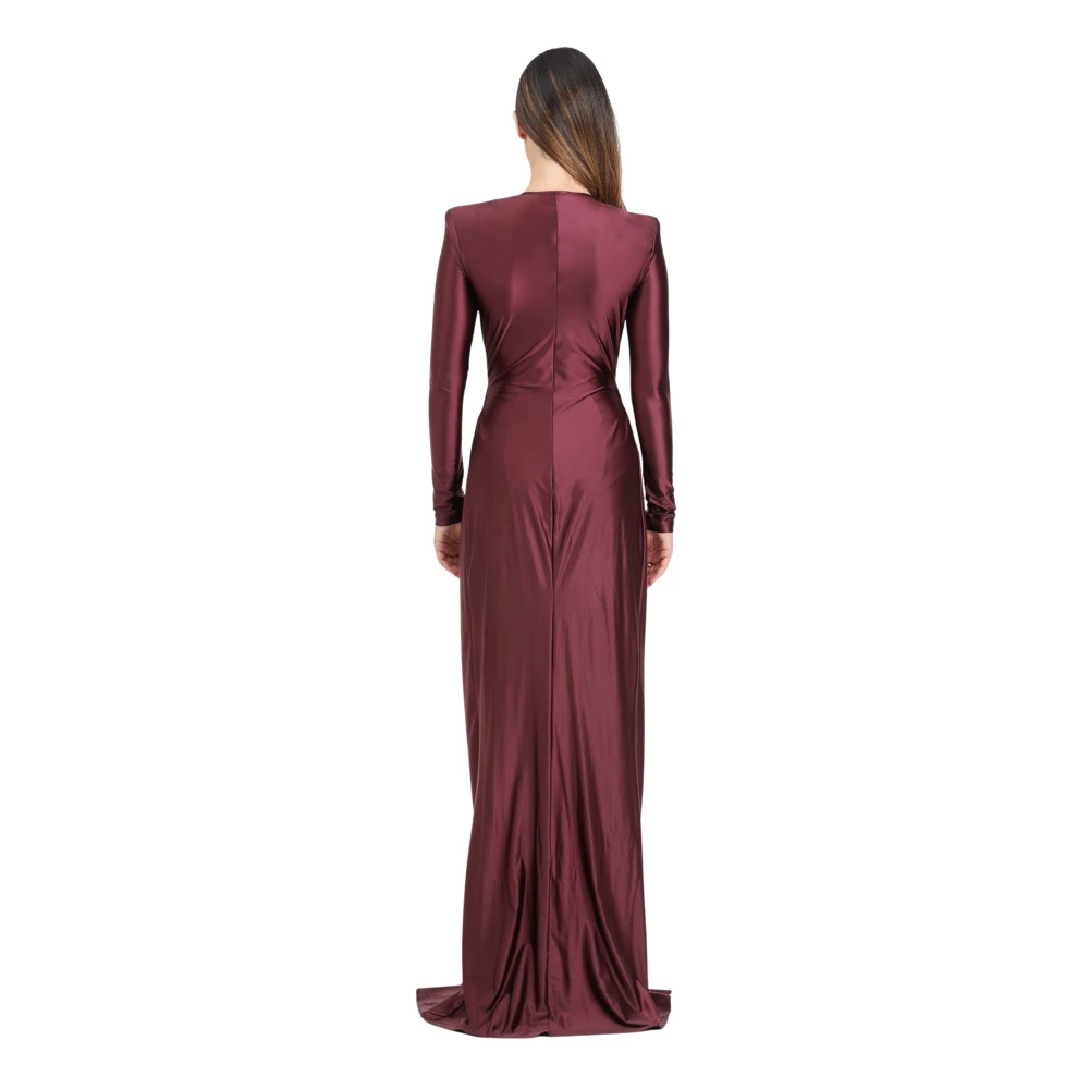 Elisabetta Franchi Bordeaux Jurk met Lange Mouwen en Split Red Dames