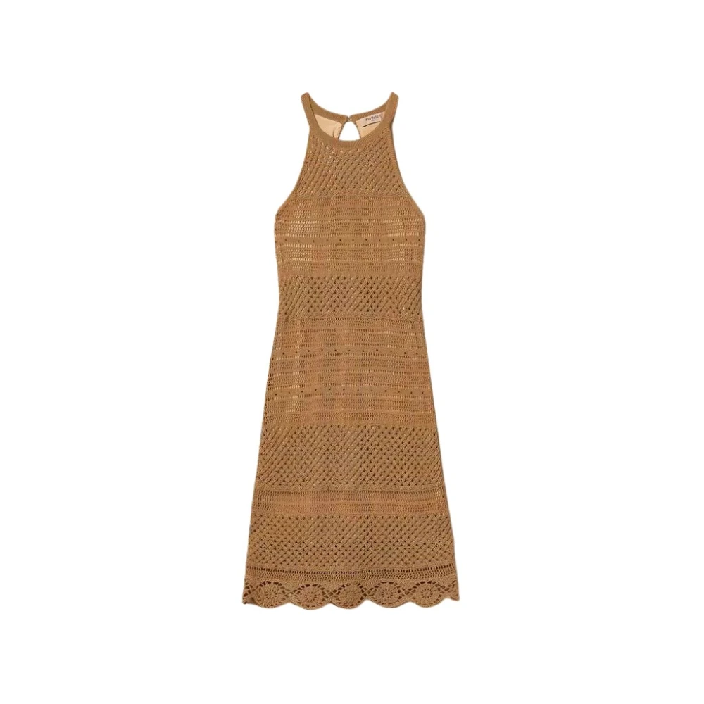 Twinset Women's Brown Knitted Dresses, M, Short Knitted Dress With Rhinestones
