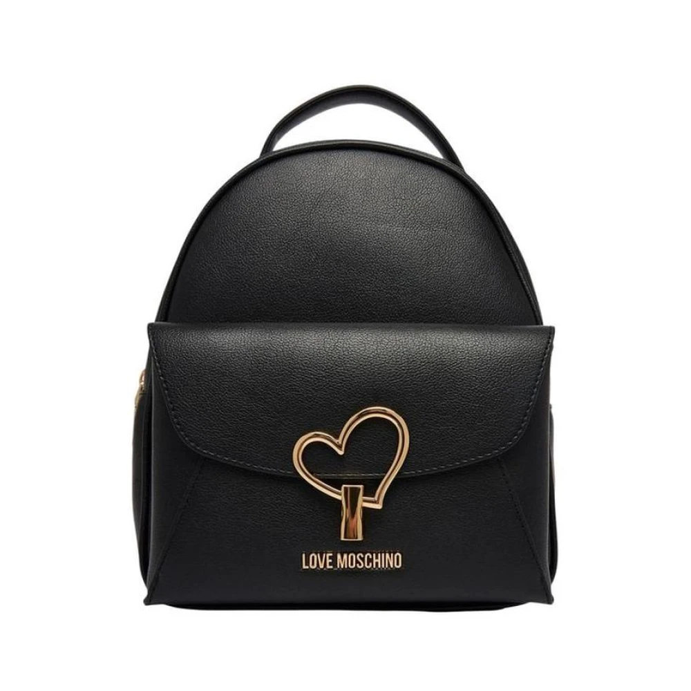 Love Moschino Women's Black Polyethylene Backpack With Adjustable Straps And Multiple Compartments