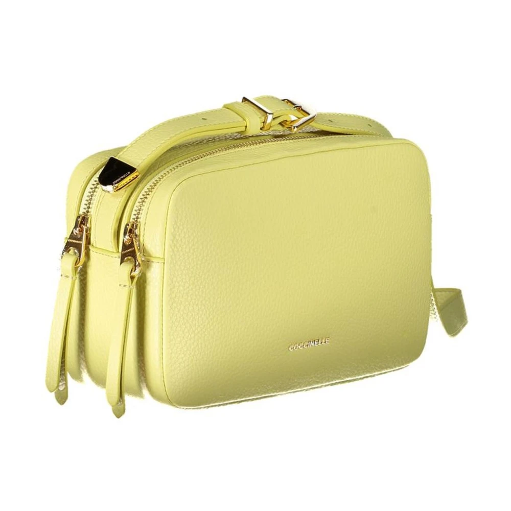 Coccinelle Gele Leren Schoudertas met Rits Yellow Dames