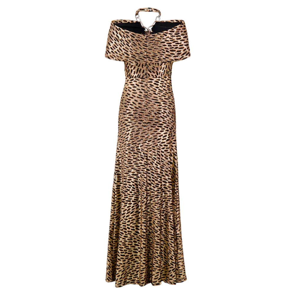 Paco Rabanne Dierenprint Kettingdetail Maxi Jurk Multicolor Dames