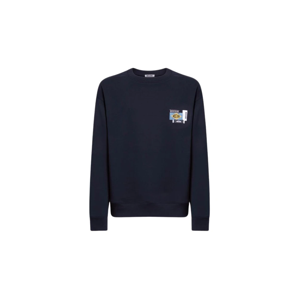 Moschino Blue Embroidered Cotton Sweatshirt - Male - Sweatshirts - L - Sweatshirts & Hoodies