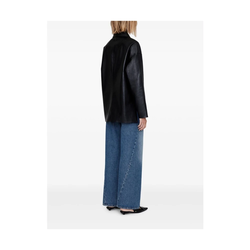 Anine Bing Zwarte leren jack met knoopsluiting Black Dames