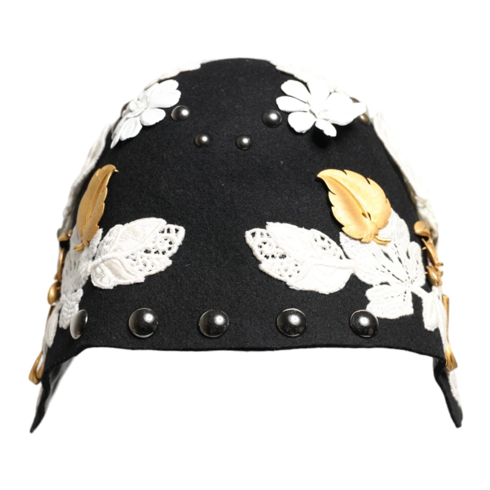 Dolce & Gabbana Women's Black Accessories, One Size, Floral Gold Leaf Cloche Hat