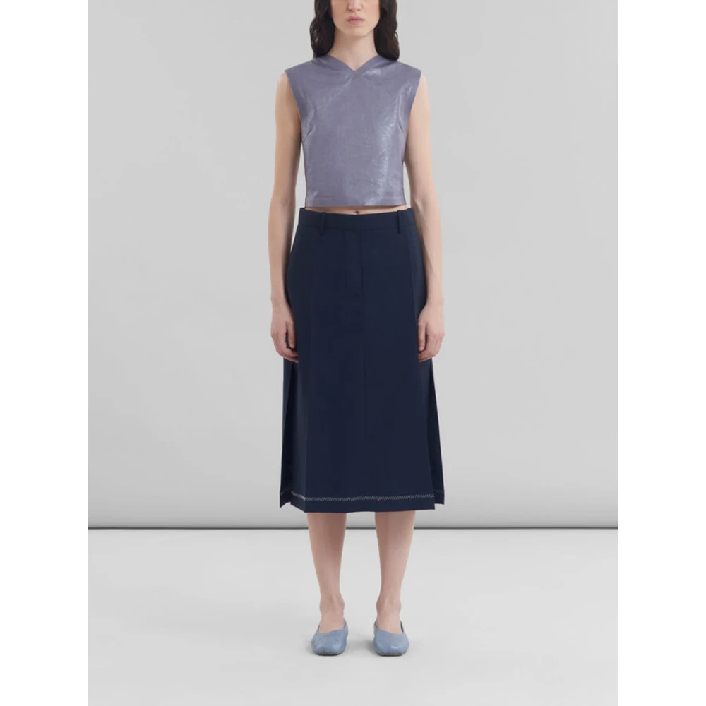 Marni Blauwe Wollen A-lijn Rok Blue Dames