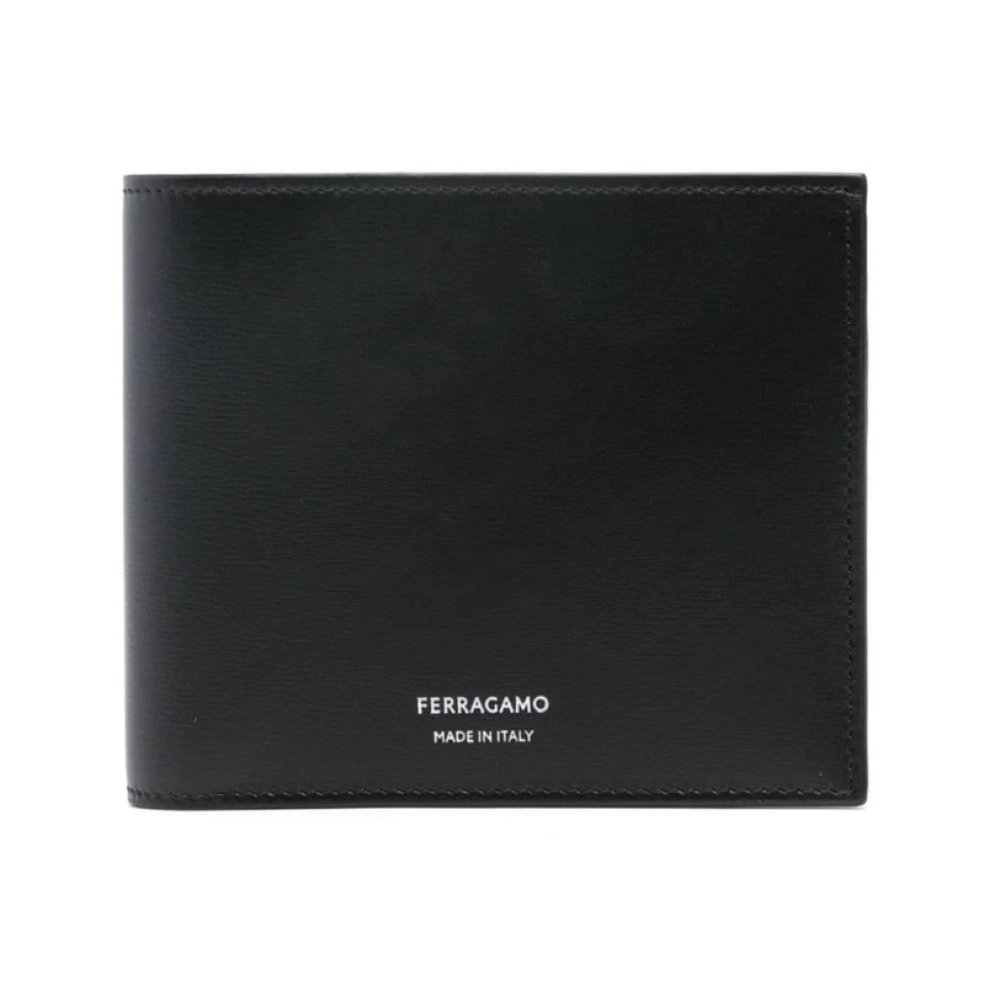 Salvatore Ferragamo Zwarte Leren Bi-Fold Portemonnee Black Heren