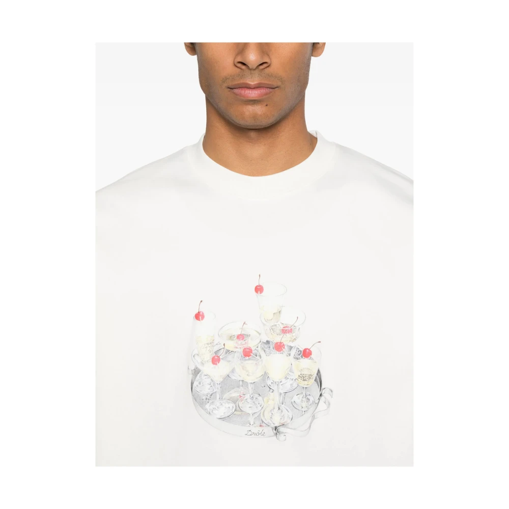 Drole de Monsieur Wit Crew Neck Korte Mouw T-shirt Beige Heren