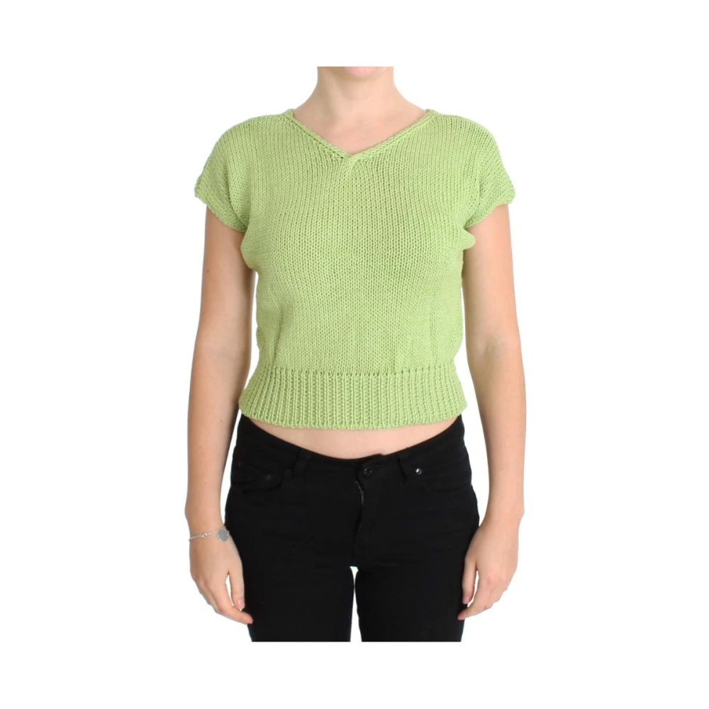 Pink Memories Groene Gebreide V-hals Trui Green Dames