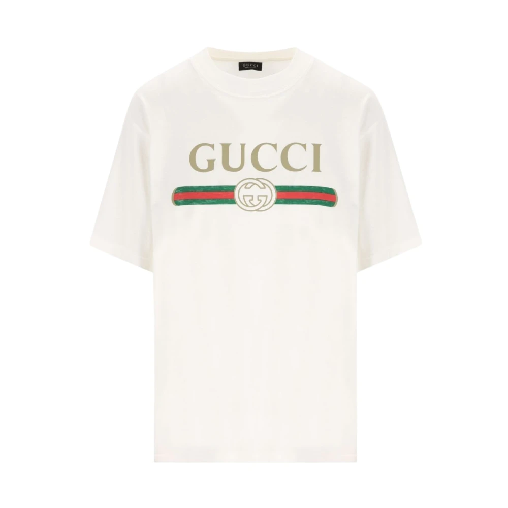 Gucci White T-Shirts, Female, S, Cotton Jersey And Silk T-Shirt With Print